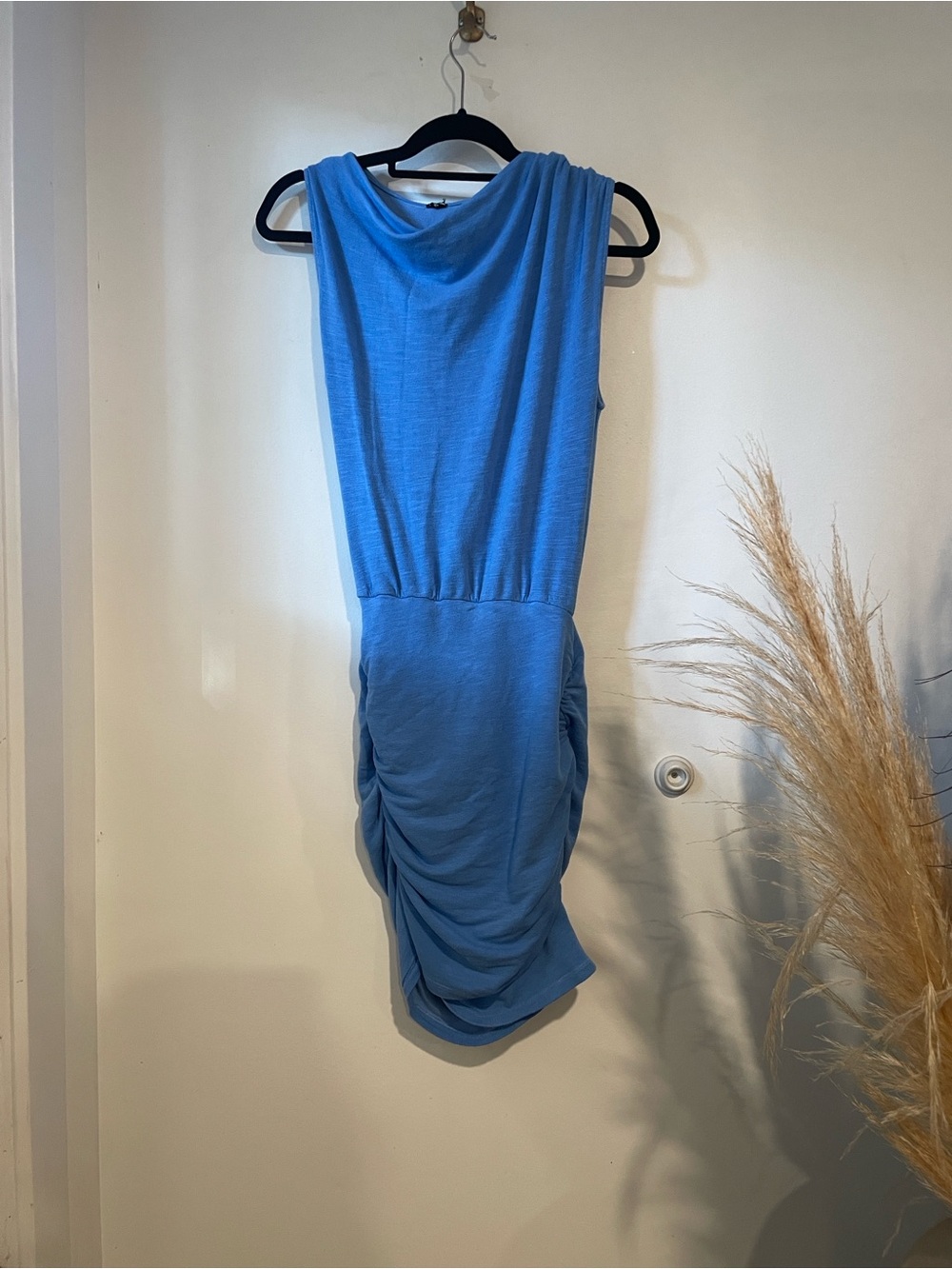 Monrow Light Blue Ruched Cowl Neck Mini Dress Sz S B139 - Picture 4 of 7